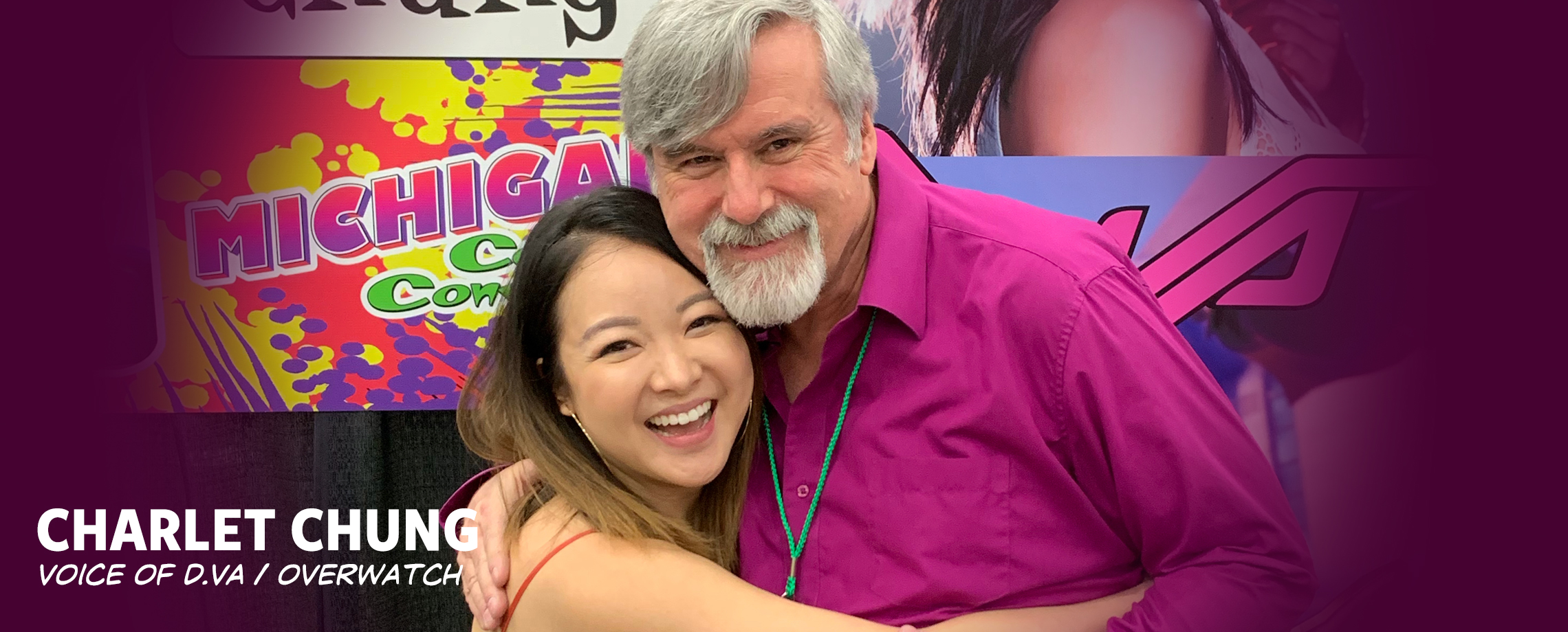 Michigan Comic Con 2019 - Bob West with Charlet Chung, Voice of D.Va